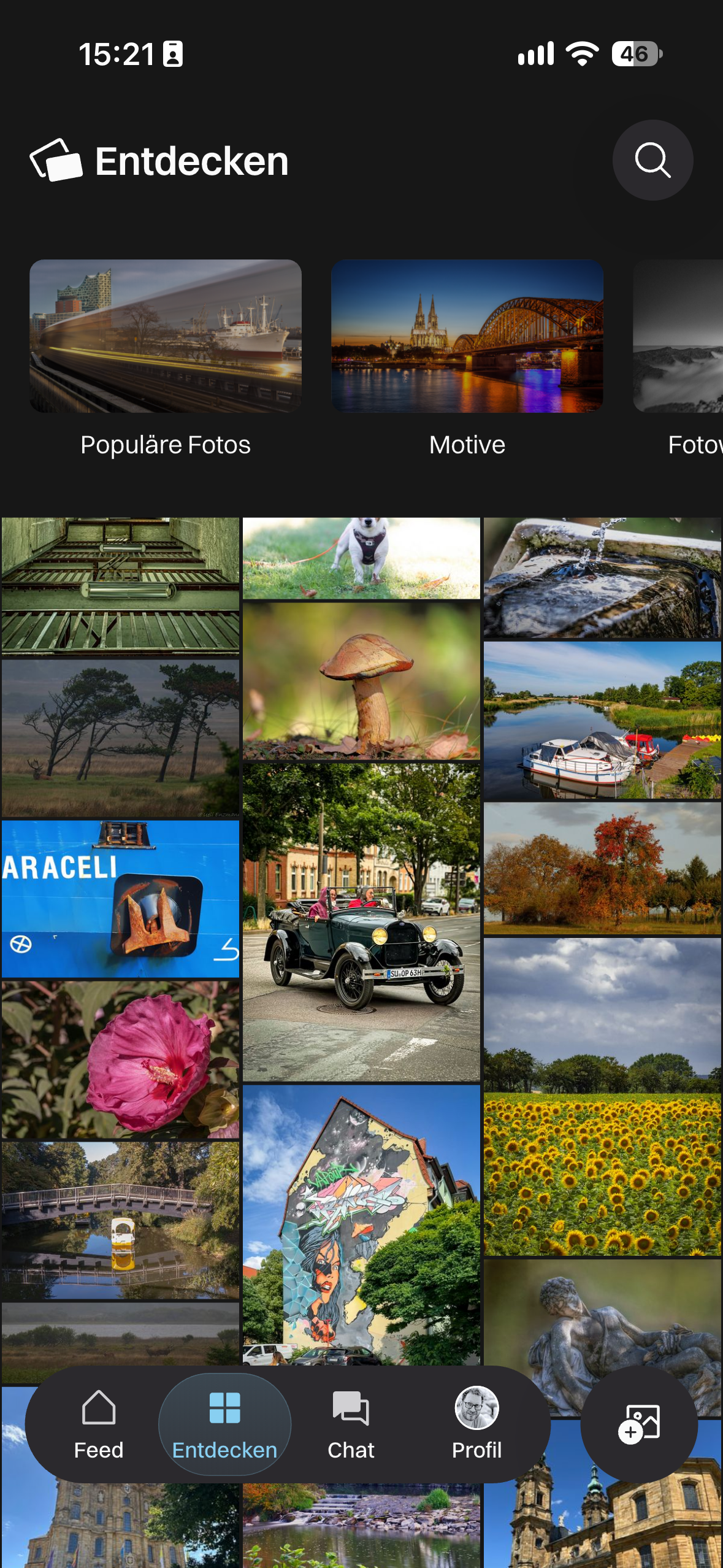 Ansicht Entdecken mit Einstiegsreihe und Fotoraster